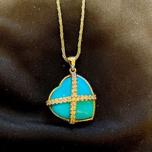 Turquoise Cz silver heart necklace